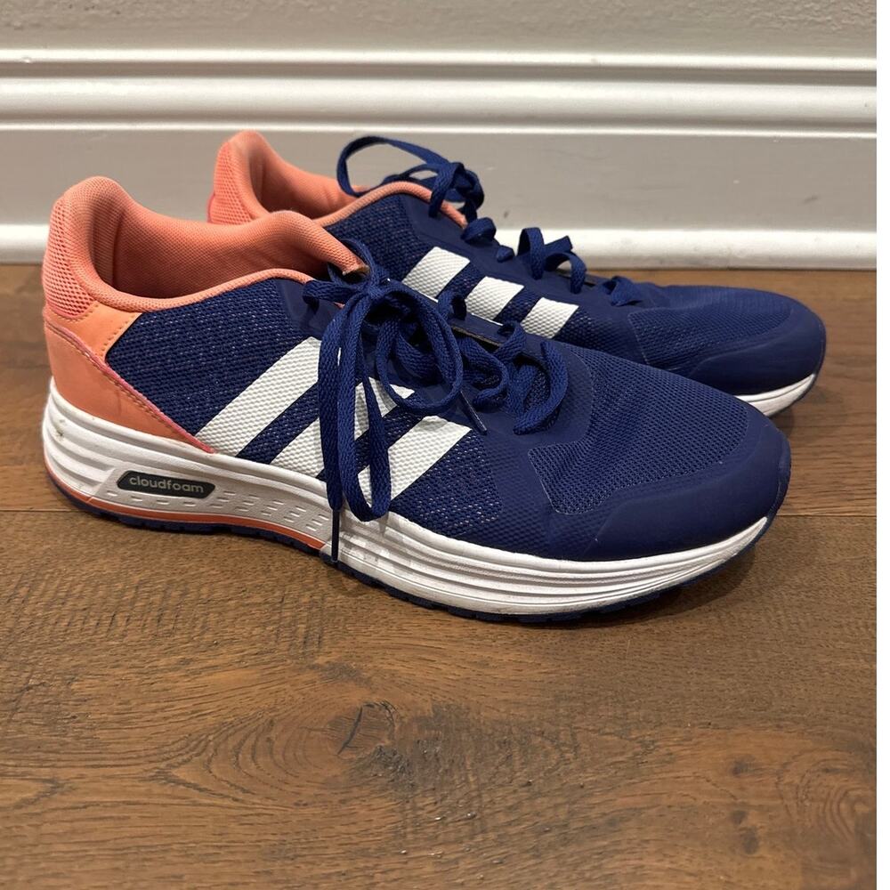 Adidas Cloudfoam Running Sneakers Navy Blue Coral Womens 8.5 Athletic Shoes Gym